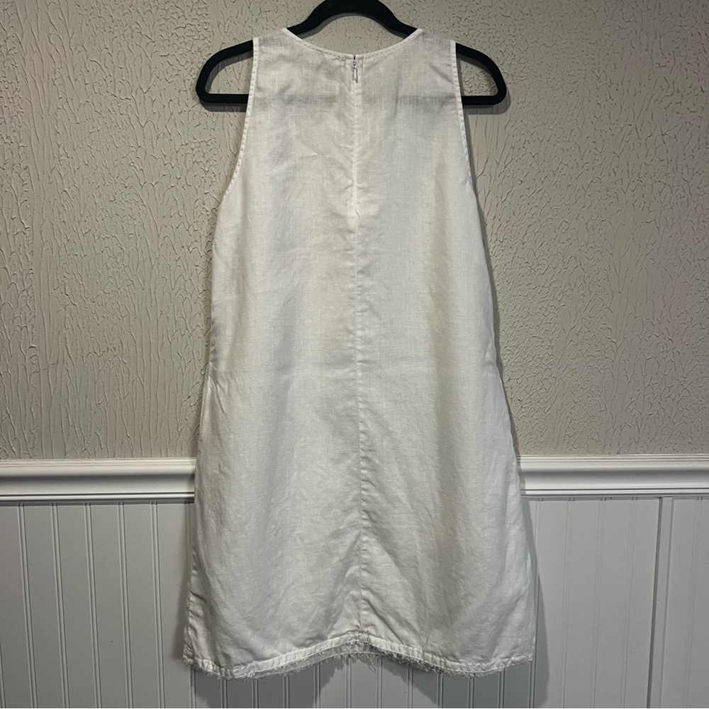 Garnet Hill White 100% Linen Sleeveless Fringe Hem A line dress size 10 - Picture 13 of 16